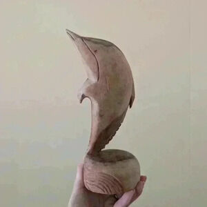 Vintage 1970s wooden dolphin statue